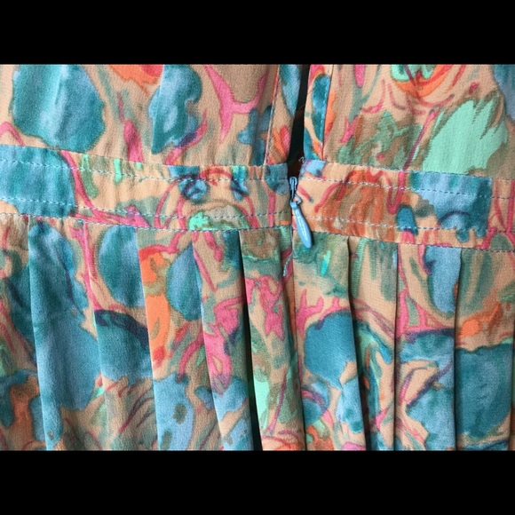 Anthropologie Plenty by Tracy Reese watercolor floral teal silk halter maxi dres - Picture 8 of 9
